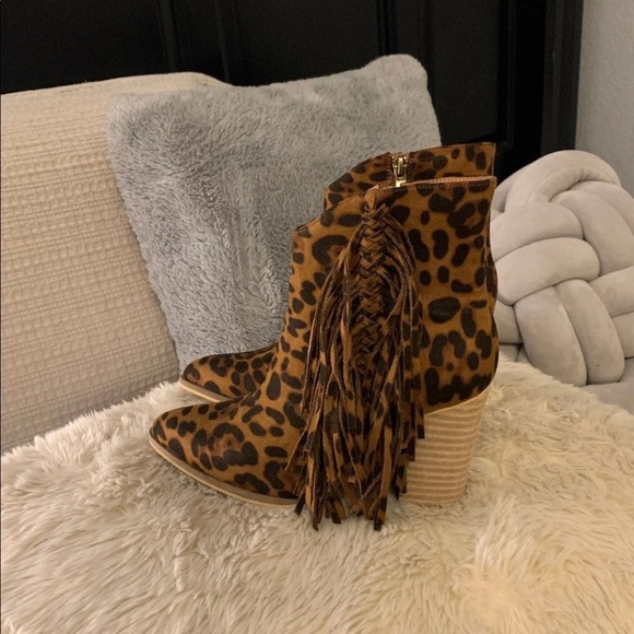 cheetah fringe booties